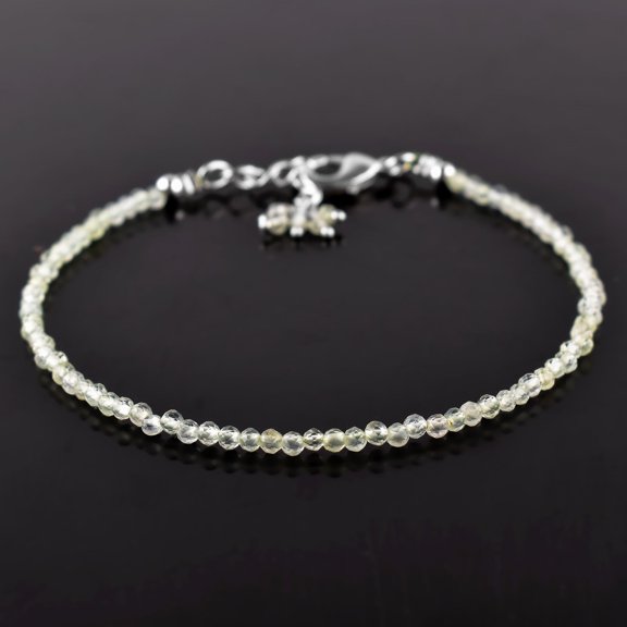QNAVIC Natural Green Prehnite Gemstone Micro Round Beads Dainty Handmade Bangle Bracelet, Jewelry for Women, Healing Chakra Energy Crystals, Birthday Gift for Her, Silver Plated Chain 8 inch
