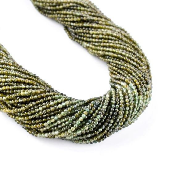 QNAVIC Natural Green Tourmaline Gemstone Micro Faceted Rounds Beads Strand Drilled Stone Chakra Healing Crystals DIY Jewelry Making Wholesale Bulk Loose Supply Strand 30 Centimeter (1 Strand)
