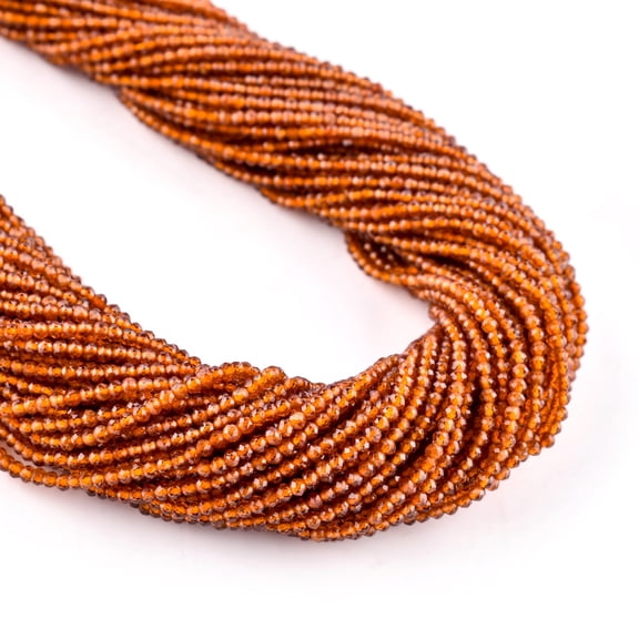 QNAVIC Natural Hessonite Garnet Gemstone Micro Faceted Rounds Beads Strand Drilled Stone Chakra Healing Crystals DIY Jewelry Making Wholesale Bulk Loose Supply Strand 33 inch (1 Strand)