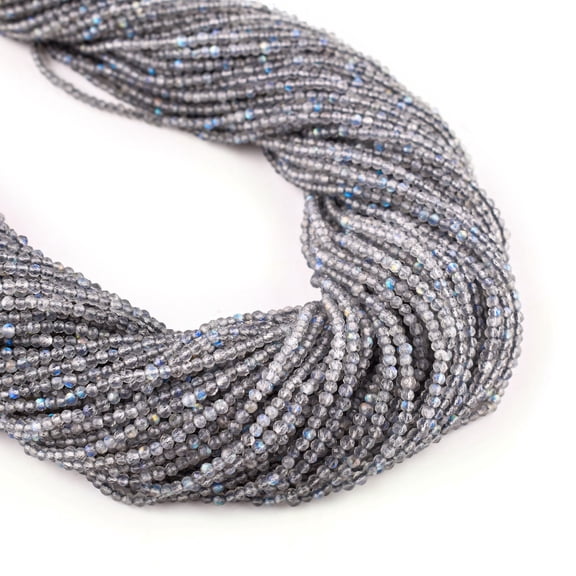 QNAVIC Natural Labradorite Gemstone Micro Faceted Rounds Beads Strand Drilled Stone Chakra Healing Crystals DIY Jewelry Making Wholesale Bulk Loose Supply Strand 30 Centimeter (1 Strand)