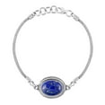 thumbnail image 1 of QNAVIC Natural Lapis Lazuli Gemstone Oval Cabochon Bezel Bracelet, Oxidized 925 Sterling Silver Jewelry Foxtail Chain Bracelet, Birthday Gift for Her, 1 of 5