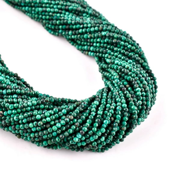 QNAVIC Natural Malachite Gemstone Micro Faceted Rounds Beads Strand Drilled Stone Chakra Healing Crystals DIY Jewelry Making Wholesale Bulk Loose Supply Strand 30cm (1 Strand)