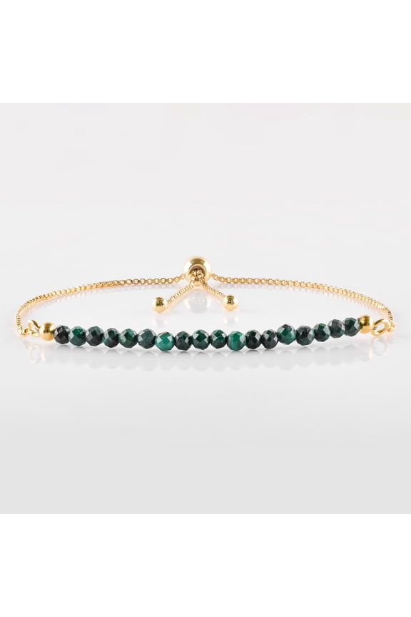 Natural Malachite Micro Beaded Dainty Slider Bolo Bracelet, Handmade Jewelry for women, Healing Chakra Crystals Birthstone Gift for Her, 14K Gold Plated Adjustable Chain 6-9 inch