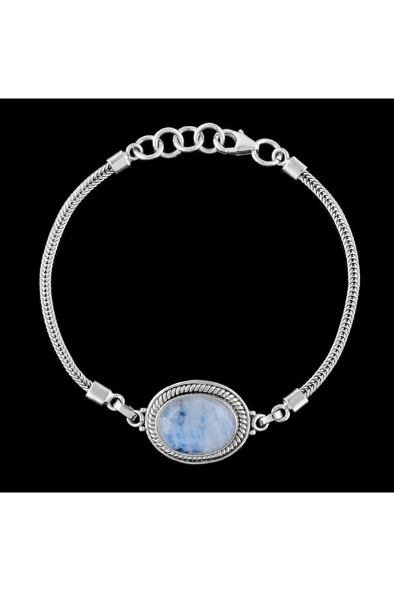 Natural Rainbow Moonstone Gemstone Oval Cabochon Dainty Bezel Link Bracelet, Oxidized 925 Sterling Silver Jewelry, Foxtail Chain Bracelet, Gifts for Her Mom