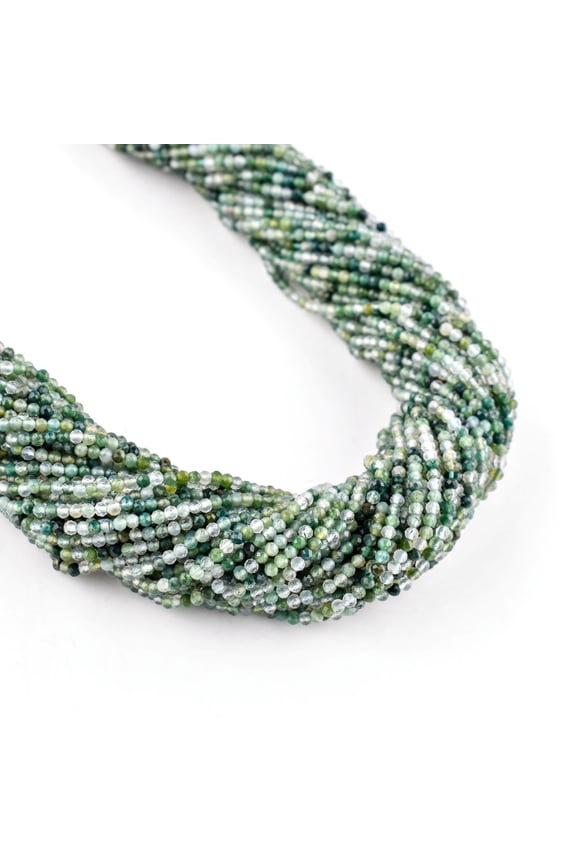 Natural Moss Agate Gemstone Micro Faceted Rounds Beads Strand Drilled Stone Chakra Healing Crystals DIY Jewelry Making Wholesale Bulk Loose Supply Strand 30 Centimeter (1 Strand)