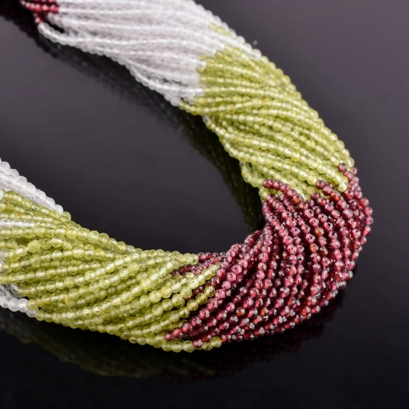 QNAVIC Natural Multi Gemstones Micro Faceted Rounds Beads Strand Drilled Stone Chakra Healing Crystals DIY Jewelry Making Wholesale Bulk Loose Supply Strand 30 Centimeter (1 Strand)