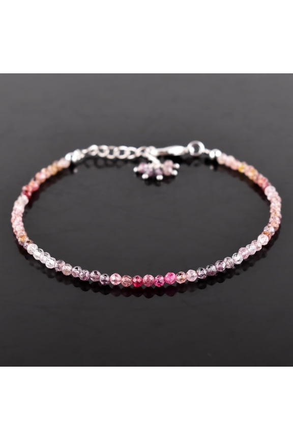 Natural Multi Spinel Crystals Micro Beads Dainty Choker Bangle Bracelet, Handmade Jewelry for Women, Birthstone Healing Chakra Crystals, Silver Plated Chain 8 inch, Wedding Gift for Her