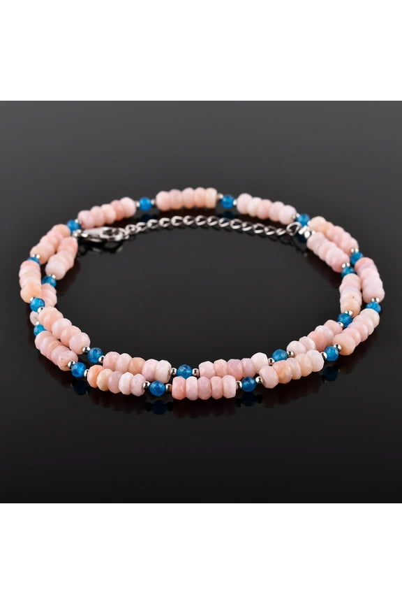 Natural Pink Opal Gemstone with Neon Apatite Beads Choker Necklace, Handmade Jewelry, October Birthstone, Gift for Women, 925 Sterling Silver Necklace 18"