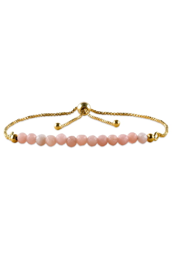 Natural Pink Opal Micro Beaded Dainty Slider Bolo Bracelet, Handmade Jewelry for women, Healing Chakra Crystals Birthstone Gift for Her, 14K Gold Plated Adjustable Chain 6-9 inch