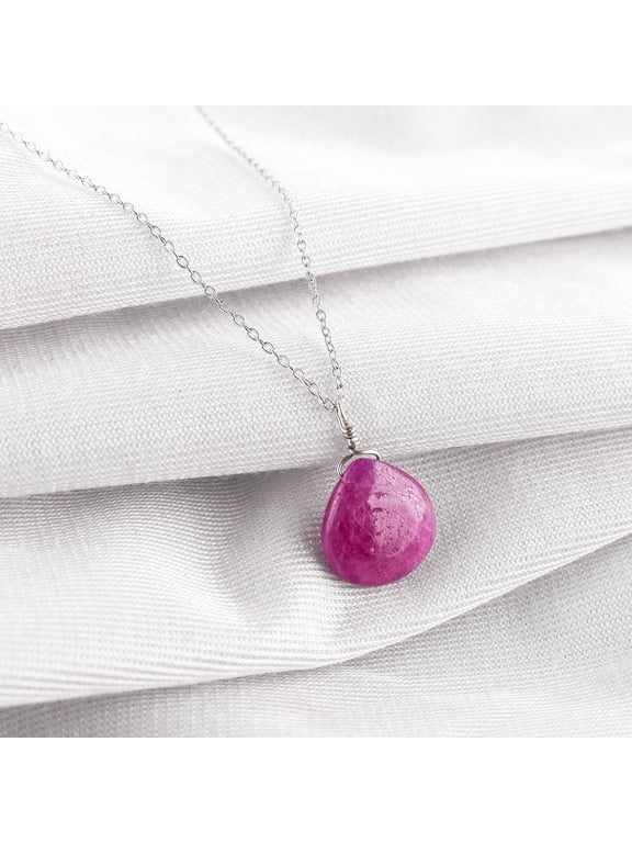 Natural Pink Ruby Gemstone Heart Shape Handmade Dainty Pendant Necklace Healing Crystals July Birthstone Gift for Women Rhodium Plated 925 Sterling Silver Chain 20 inch, Birthday Gifts
