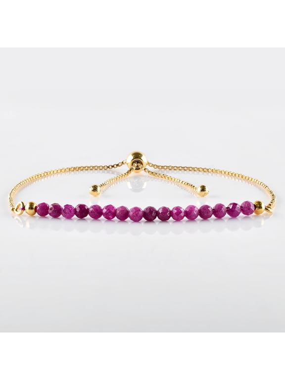 Ruby Beaded Gemstone Bracelet for Women, 14K Gold Plated Brass, Micro Faceted Round Shape Pink Stone, Size Approx 3.00 mm, Adjustable Healing Crystal Gift Jewelry, Bracelet for Women Girls
