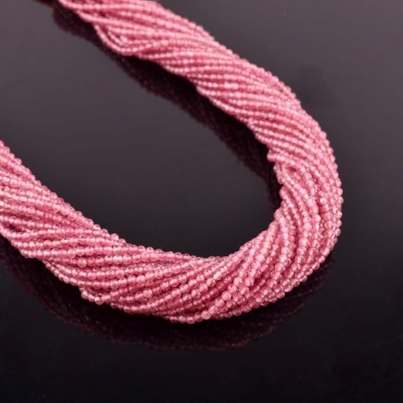 QNAVIC Natural Pink Tourmaline Gemstone Micro Faceted Rounds Beads Strand Drilled Stone Chakra Healing Crystals DIY Jewelry Making Wholesale Bulk Loose Supply Strand 30 Centimeter (1 Strand)
