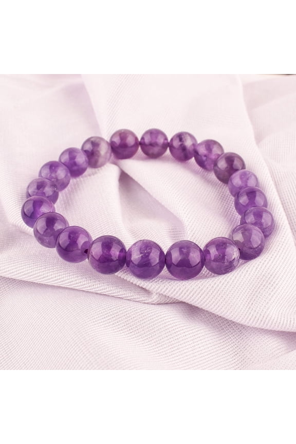 Natural Purple Amethyst Stone Round Beads Handmade Stretch Unisex Bracelet, Healing Chakra Energy Crystals Beaded Stretchable Yoga Bracelet Gift for Men & Women