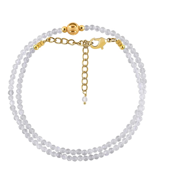 QNAVIC Natural Rainbow Moonstone Gemstone Micro Beads Dainty Choker Necklace for Women, Healing Crystals, Birthstone Jewelry, 14K Gold Plated Adjustable Chain 18 inch, Birthday Gift for Her