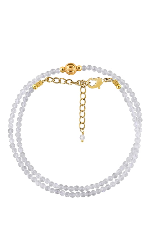 Natural Rainbow Moonstone Gemstone Micro Beads Dainty Choker Necklace for Women, Healing Crystals, Birthstone Jewelry, 14K Gold Plated Adjustable Chain 18 inch, Birthday Gift for Her