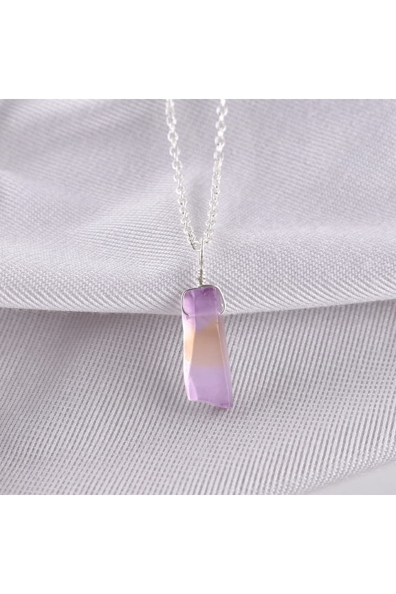 Natural Raw Ametrine Gemstone Rough Stone Handmade Dainty Pendant Necklace, Healing Chakra Crystals, Birthstone Gift for Women ,Silver Plated Chain 18 inch