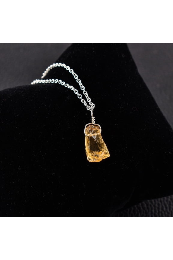 Natural Raw Citrine Gemstone Rough Stone Handmade Dainty Pendant Necklace, Healing Chakra Crystals, Birthstone Gift for Women, Silver Plated Chain 18 inch, Birthday Gift for Her