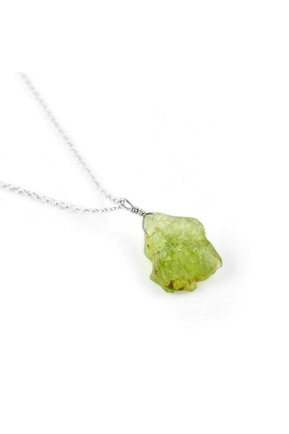 Natural Raw Green Peridot Gemstone Rough Stone Handmade Dainty Pendant Necklace Healing Crystals August Birthstone Gift for Women Rhodium Plated 925 Sterling Silver Chain 18 inch