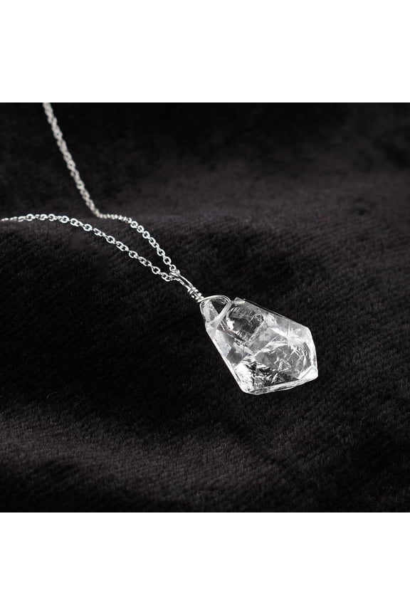 Natural Raw Herkimer Diamond Quartz Stone Handmade Dainty Pendant Necklace For Women, Healing Chakra, Birthstone Jewelry, Rhodium Plated 925 Sterling Silver Chain 18 inch, Wedding Gift For Her