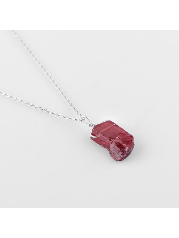 Natural Raw Malaya Garnet Gemstone Dainty Pendant Necklace, Birthstone Rough Healing Crystals, Handmade Jewelry, Rhodium Plated 925 Sterling Silver Chain 18 Inch, Birthday Gift for Her Women