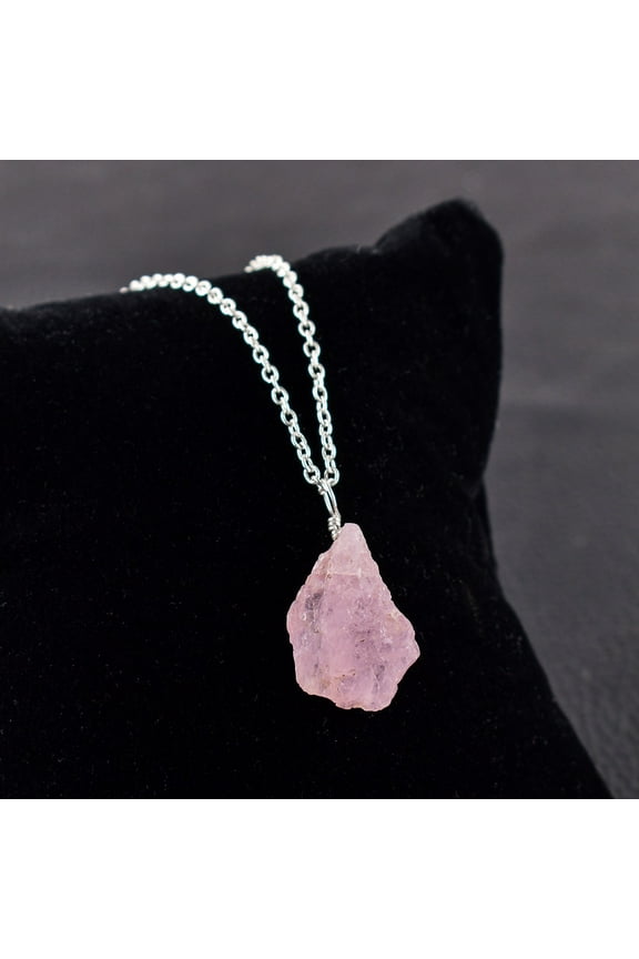 Natural Raw Pink Morganite Gemstone Rough Stone Handmade Dainty Pendant Necklace Healing Chakra Crystals March Birthstone Gift for Women Silver Plated Chain 18 inch