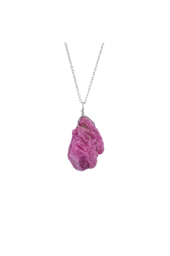 Natural Raw Ruby Gemstone Rough Stone Handmade Dainty Pendant Necklace Healing Crystals July Birthstone Gift for Women Rhodium Plated 925 Sterling Silver Necklace 18 inch