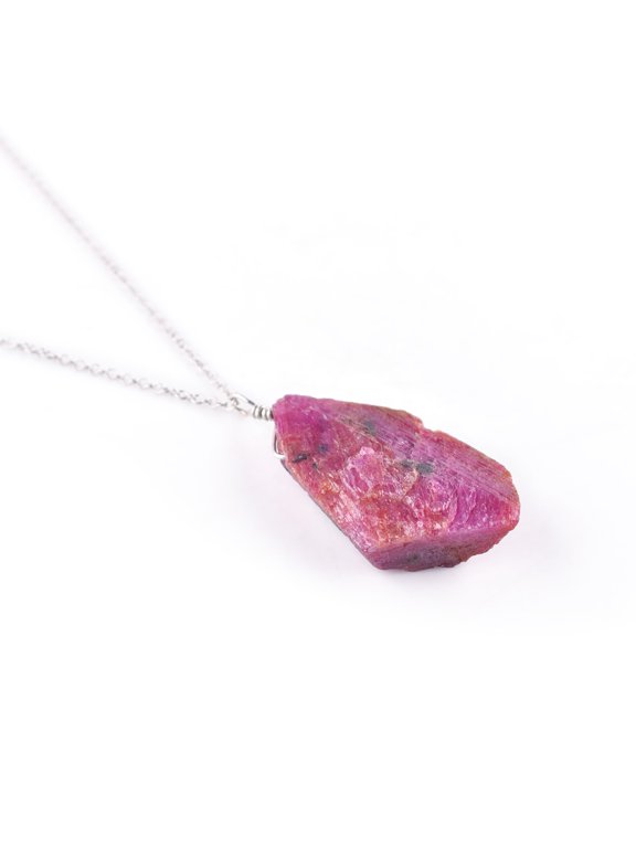 Natural Raw Ruby Rough Crystal Dainty Pendant Necklace For Women, Healing Chakra Crystals, Handmade Birthstone Jewelry, 925 Sterling Silver 18 inch, Birthday Gift for Her