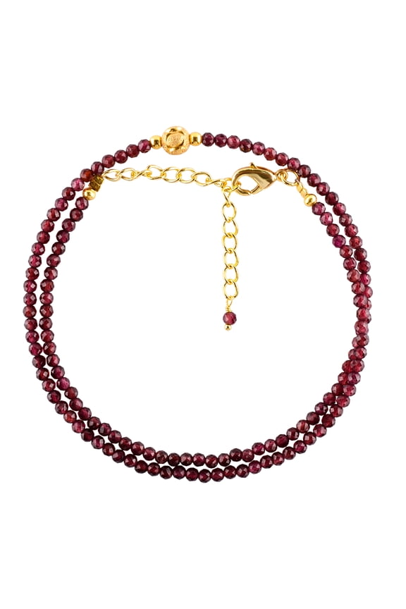 Natural Red Garnet Gemstone Micro Beads Dainty Choker Necklace for Women, Healing Crystals, Birthstone Jewelry, 14K Gold Plated Adjustable Chain 18 inch, Birthday Gift for Her