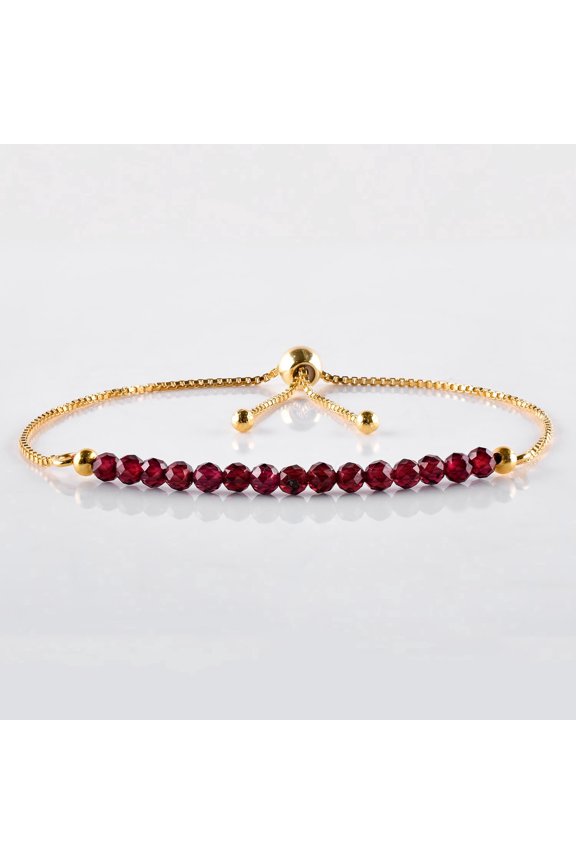 Natural Red Garnet Gemstone Micro Beads Dainty Slider Bolo Bracelet Jewelry for Women, Healing Crystals, January Birthstone, Gift for Her, 14K Gold Plated Adjustable Chain 6-9 inch