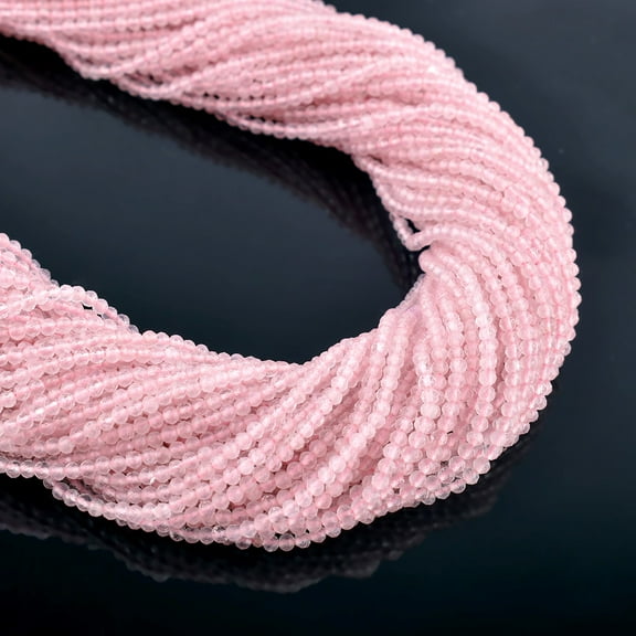 QNAVIC Natural Rose Quartz Gemstone Micro Faceted Rounds Beads Strand Drilled Stone Chakra Healing Crystals DIY Jewelry Making Wholesale Bulk Loose Supply Strand 30 Centimeter (1 Strand)