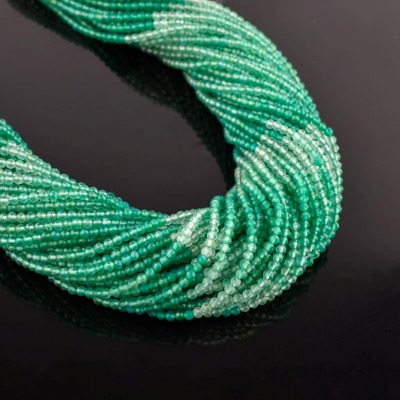 QNAVIC Natural Shaded Green Onyx Gemstone Micro Faceted Rounds Beads Strand Drilled Stone Chakra Healing Crystals DIY Jewelry Making Wholesale Bulk Loose Supply Strand 30 Centimeter (1 Strand)