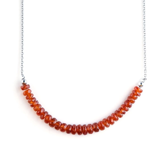 QNAVIC Rare Natural Orange Kyanite Beaded Handmade Dainty Necklace For Women, Crystals and Healing Stones, Birthstone Jewelry, Rhodium Plated 925 Sterling Silver Chain 18 inch