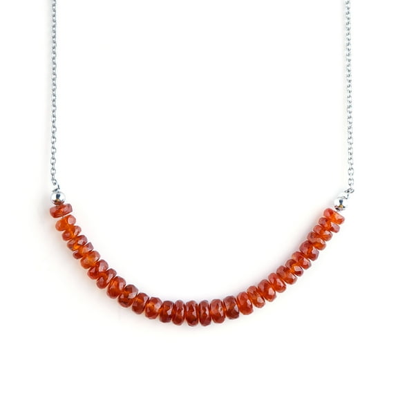 QNAVIC Rare Natural Orange Kyanite Beaded Handmade Dainty Necklace For Women, Crystals and Healing Stones, Birthstone Jewelry, Rhodium Plated 925 Sterling Silver Chain 18 inch