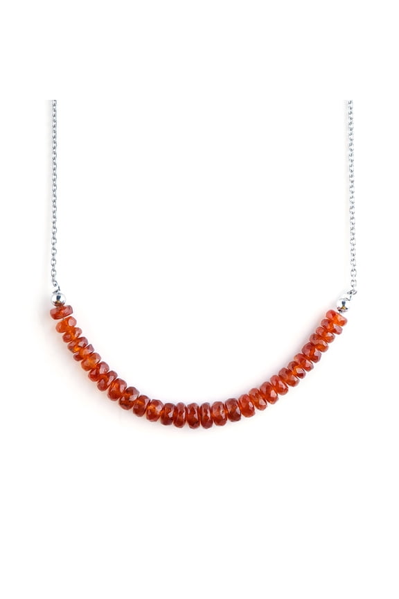 Rare Natural Orange Kyanite Beaded Handmade Dainty Necklace For Women, Crystals and Healing Stones, Birthstone Jewelry, Rhodium Plated 925 Sterling Silver Chain 18 inch