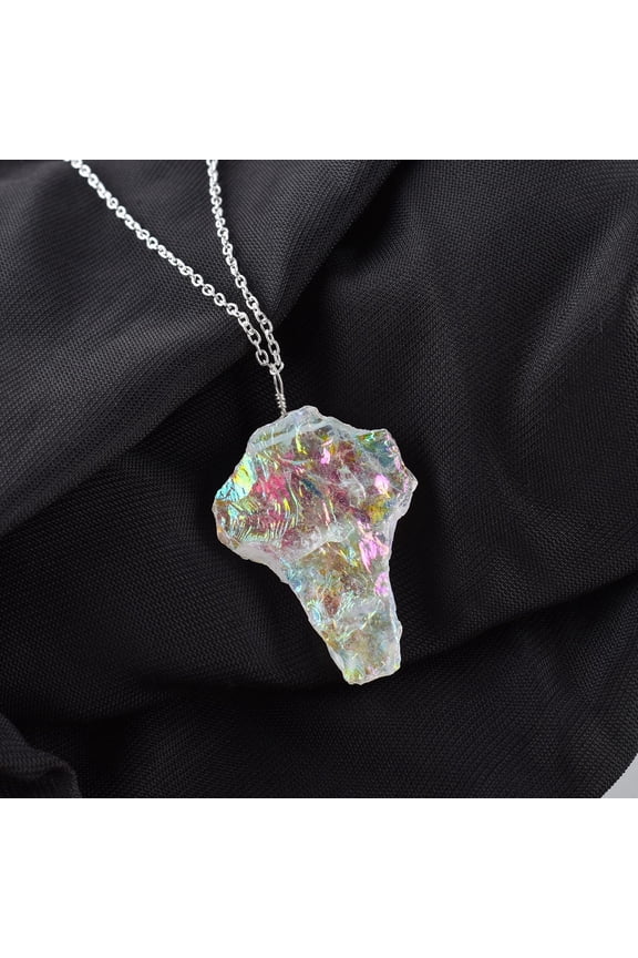 Raw Angel Aura Quartz Rough Crucifix Shape Gemstone Handmade Dainty Pendant Necklace, Healing Chakra Crystals, Birthstone Gift for Women, Silver Plated Chain 18 inch