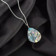 QNAVIC Raw Angel Aura Quartz Rough Elongated Pear Shape Gemstone Handmade Dainty Pendant Necklace Healing Chakra Crystals Birthstone Gift for Women Silver Plated Chain 18 inch