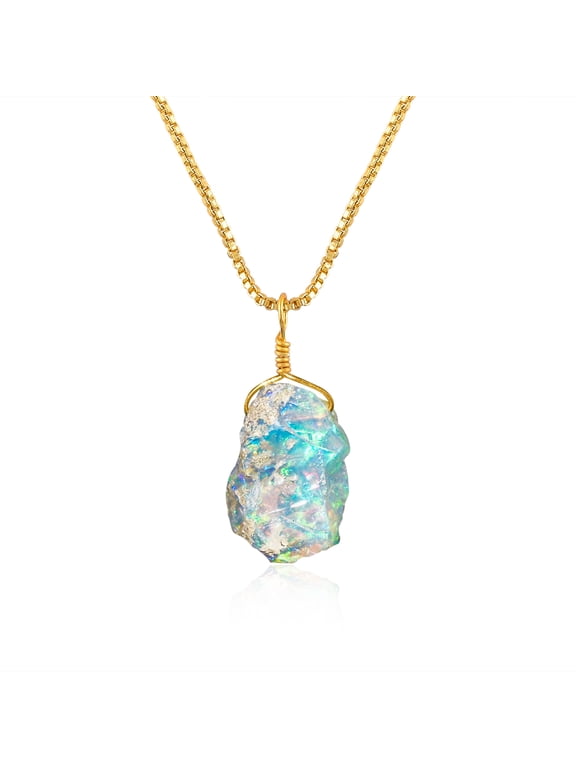 Raw Ethiopian Opal Dainty Pendant Necklace For Women, 14K Gold Plated Chain, Birthday Gift for Her