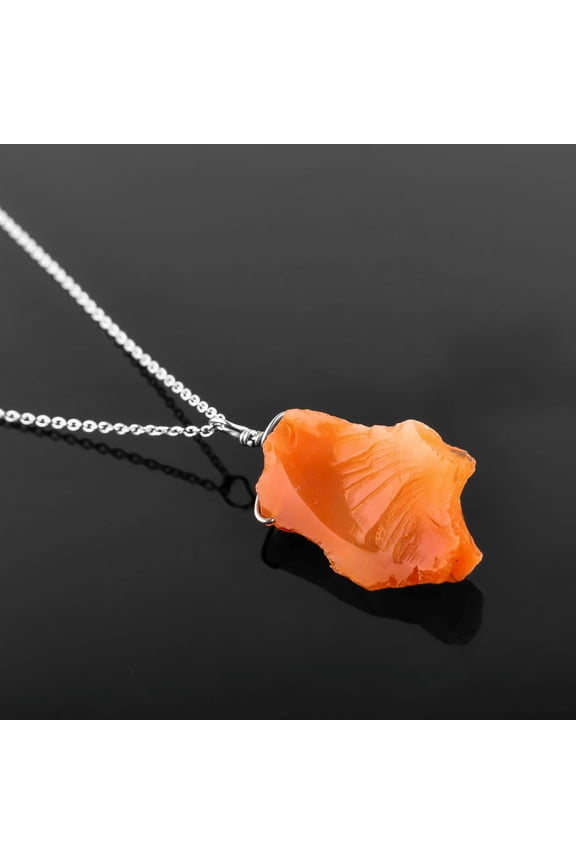 Raw Mexican Fire Opal Rough Gemstone Dainty Pendant Necklace, Handmade Jewelry, Birthday Gifts for Women, Healing Crystals, Birthstone, 925 Sterling Silver Chain 20 inch