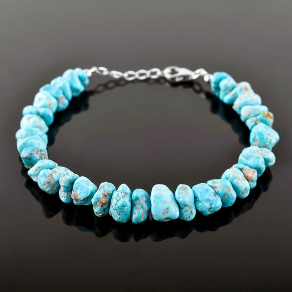QNAVIC Raw Polished Turquoise Crystal Beaded Bangle Bracelet For Women, Crystals and Healing Stones, Birthstone Jewelry, Rhodium Plating 925 Sterling Silver 8 inch Bracelet, Birthday Gift for Her