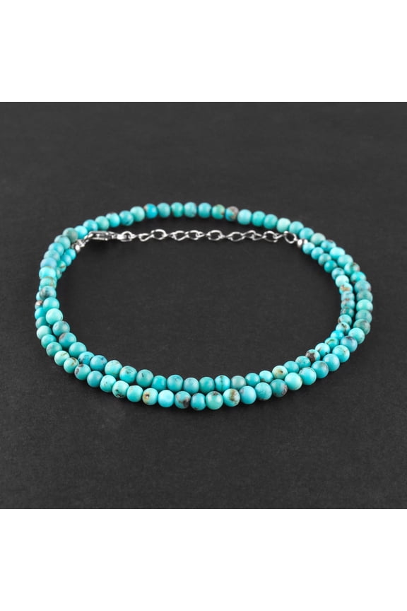 Real Blue Turquoise Round Beads Handmade Dainty Choker Necklace For Women, Crystals and Healing Stones, Birthstone Jewelry, Rhodium Plated 925 Sterling Silver 18 inch, Wedding Gifts