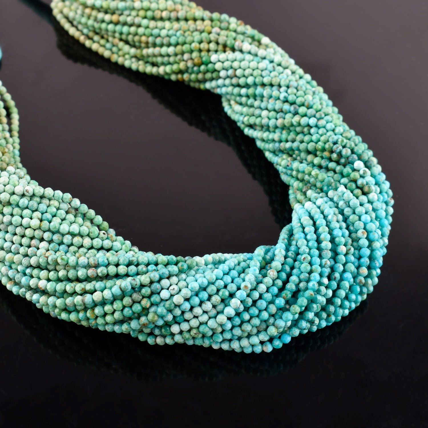 QNAVIC Shaded Turquoise Gemstone Micro Faceted Rounds Beads Strand Drilled Stone Chakra Healing Crystals DIY Jewelry Making Wholesale Bulk Loose Supply Strand 30 Centimeter (1 Strand)