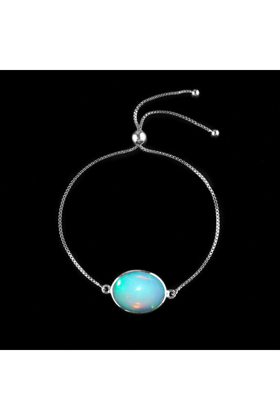 Ultra Fire Ethiopian Opal Gemstone Bolo Bracelet, 925 Sterling Silver, Bezel Oval Connector Jewelry, October Birthstone, Gift for Women, Bridesmaid Bracelet, Adjustable Slider Chain