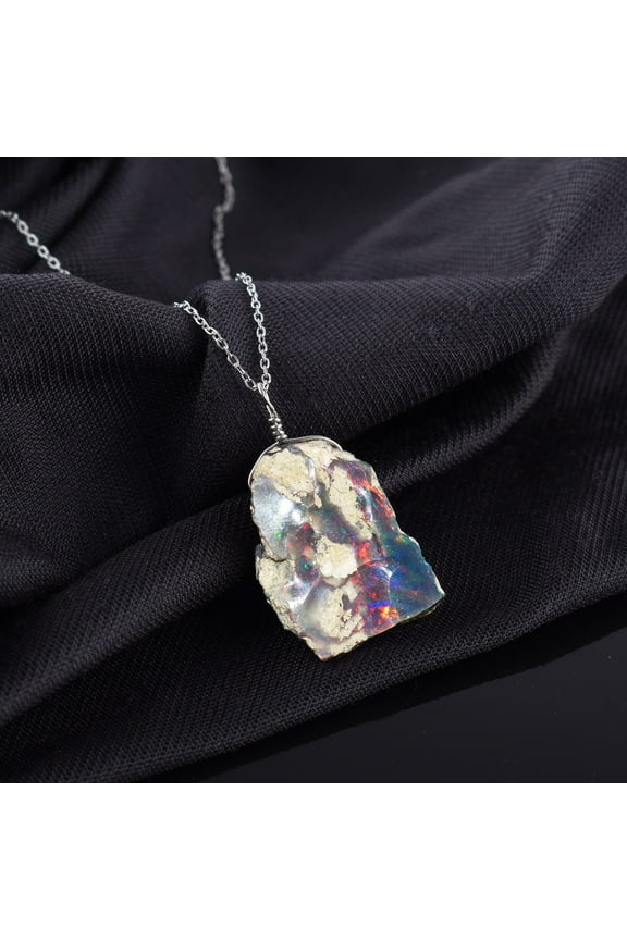 Ultra Fire Raw Ethiopian Black Opal Gemstone Necklace, Handmade Dainty Jewelry, Pendant Necklace, Gift for Women, Healing Crystals, Birthstone, 925 Sterling Silver, Halloween Jewelry