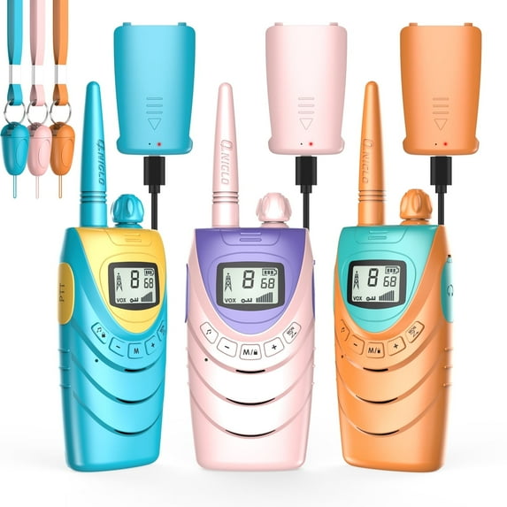 QNIGLO Kids Walkie Talkies USB Rechargeable, 10-Mile Range, 22 Channels + 99 Subcodes, Lightweight Multi-Color Design, Key Lock & Clear Sound, Perfect Gift for Ages 3-12