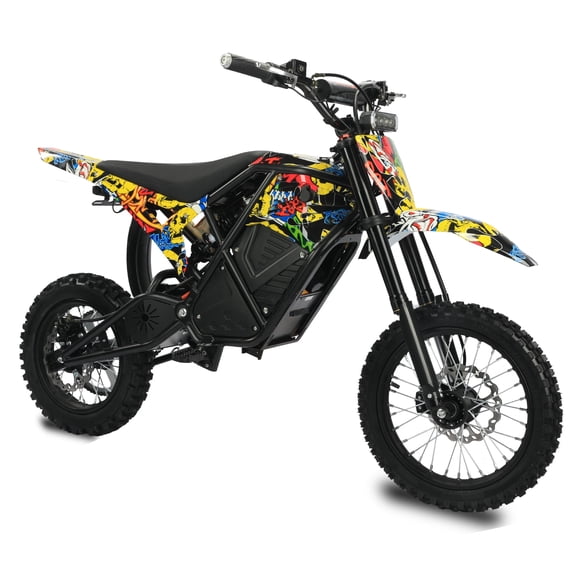 QNUT 3000W Peak Electric Dirt Bike | 48V23Ah | 53-Mile Range | 38mph Max | 14"/12" Off-Road Tire | Dual Hydraulic Brakes | Full Suspension | 13+ Age, Mountain Off-Road EBike - Lone Star Graffiti