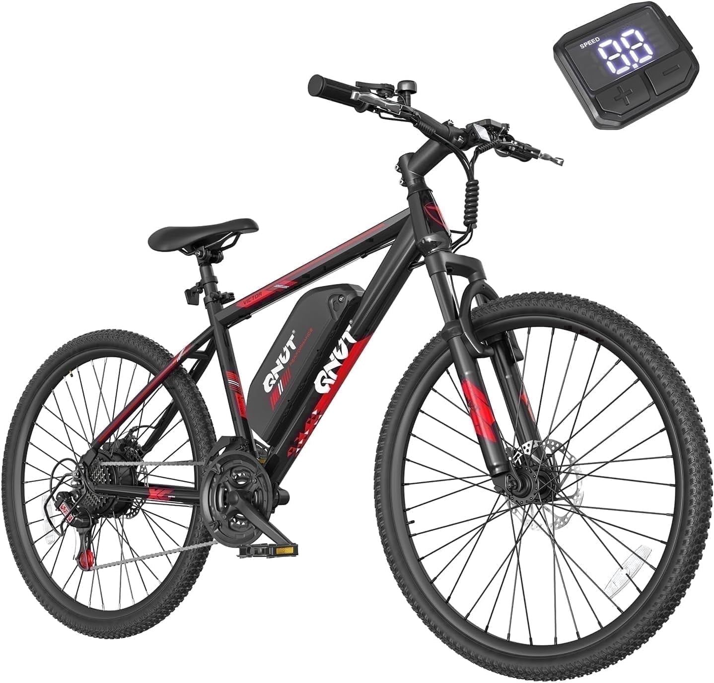 QNUT Victor 3.0 Electric Bicycle for Adults-350W,26 inch,21-Speed,Up to 40 mile Range,3 Modes, Smart LCD, Dual Disc Brakes, UL 2849 Certified Black-Red