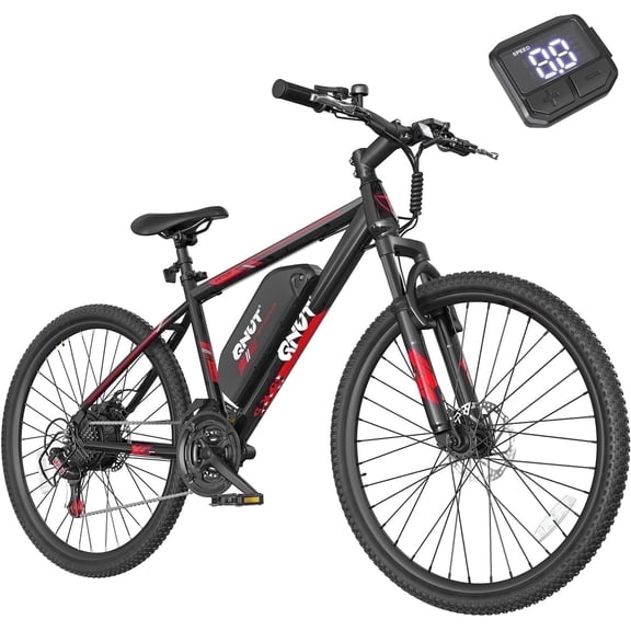 QNUT Victor 3.0 Electric Bicycle for Adults-350W,26 inch,21-Speed,Up to 40 mile Range,3 Modes, Smart LCD, Dual Disc Brakes, UL 2849 Certified Black-Red