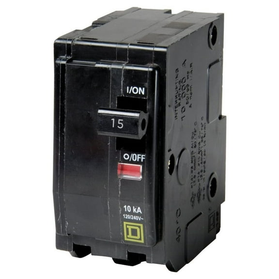QO215 Miniature Circuit Breaker 15A 120/240VAC 10kA 2-Pole Thermal Magnetic Trip - Plug-On Mount, 14-10 AWG Wire, Electrical Panel Breaker for Home & Industrial Use