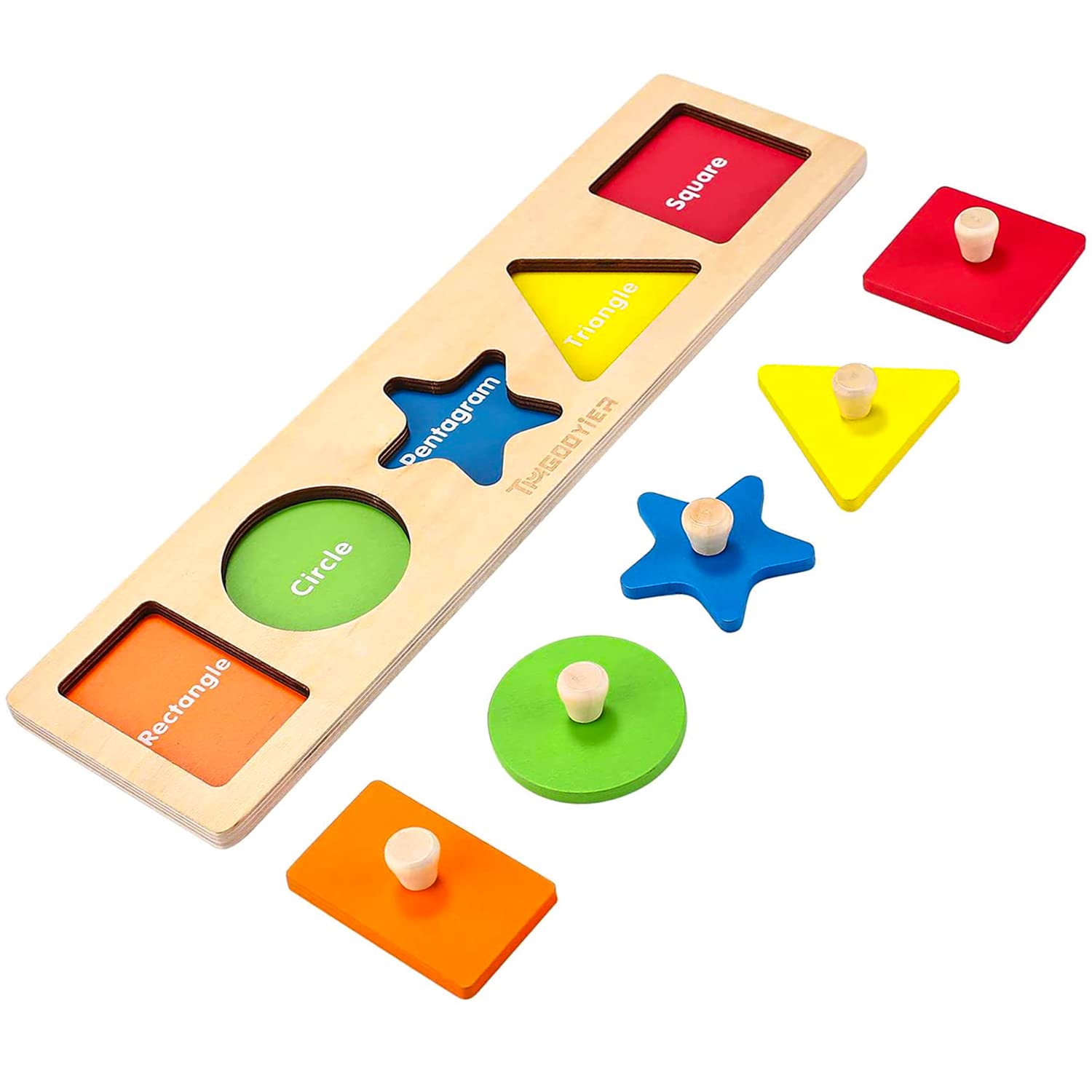 QODOFLR First Shapes Knob Chunky Wooden Peg for Baby，Shape Sorter