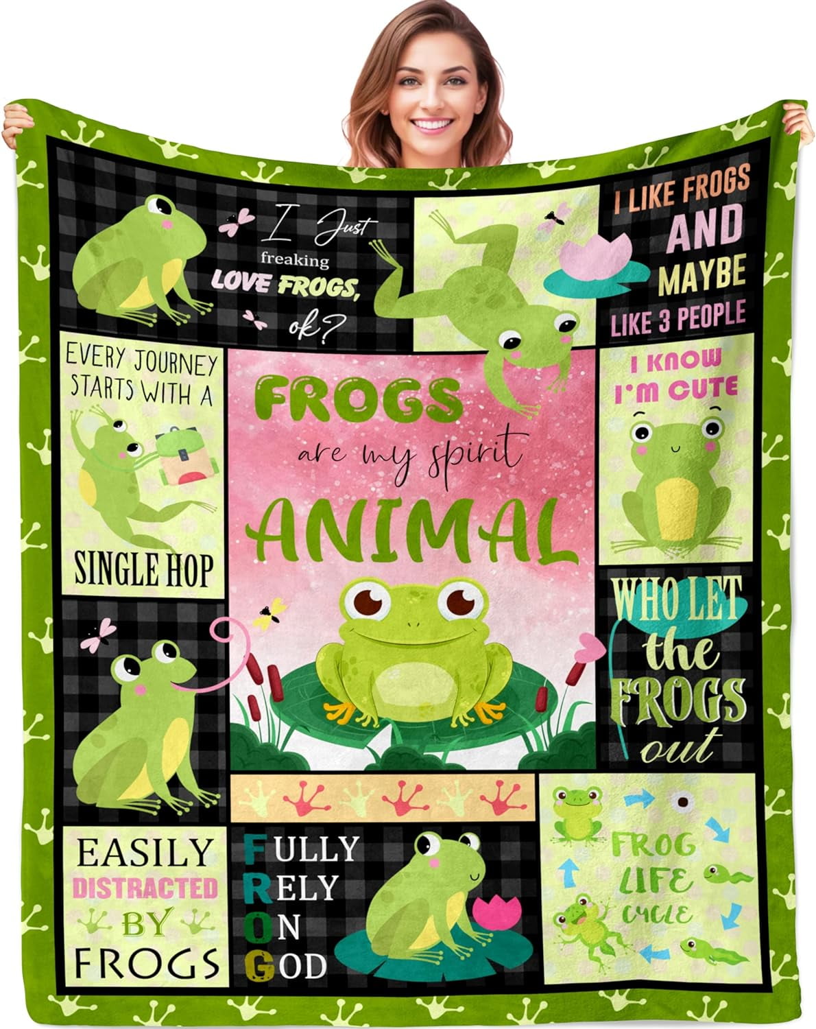 QOJUYO Frog Gifts for Women Men Throw Blanket 60"x50" Frog Themed Gifts for Frogs Lover